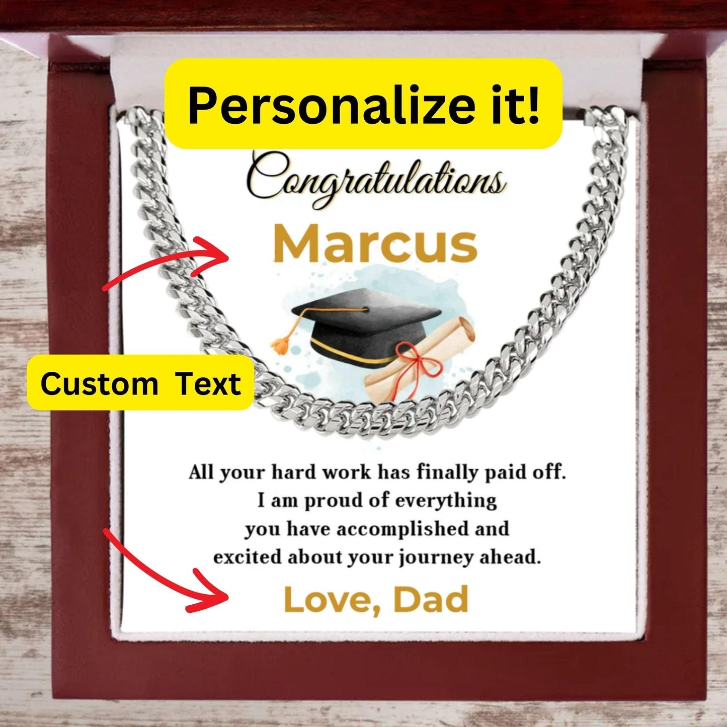 Nephew Personalized Graduation Gift - Your Hard Work Has Finally Paid Off - Cuban Chain Link Necklace with Message Card and Gift Box