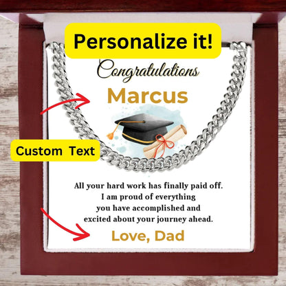 Nephew Personalized Graduation Gift - Your Hard Work Has Finally Paid Off - Cuban Chain Link Necklace with Message Card and Gift Box