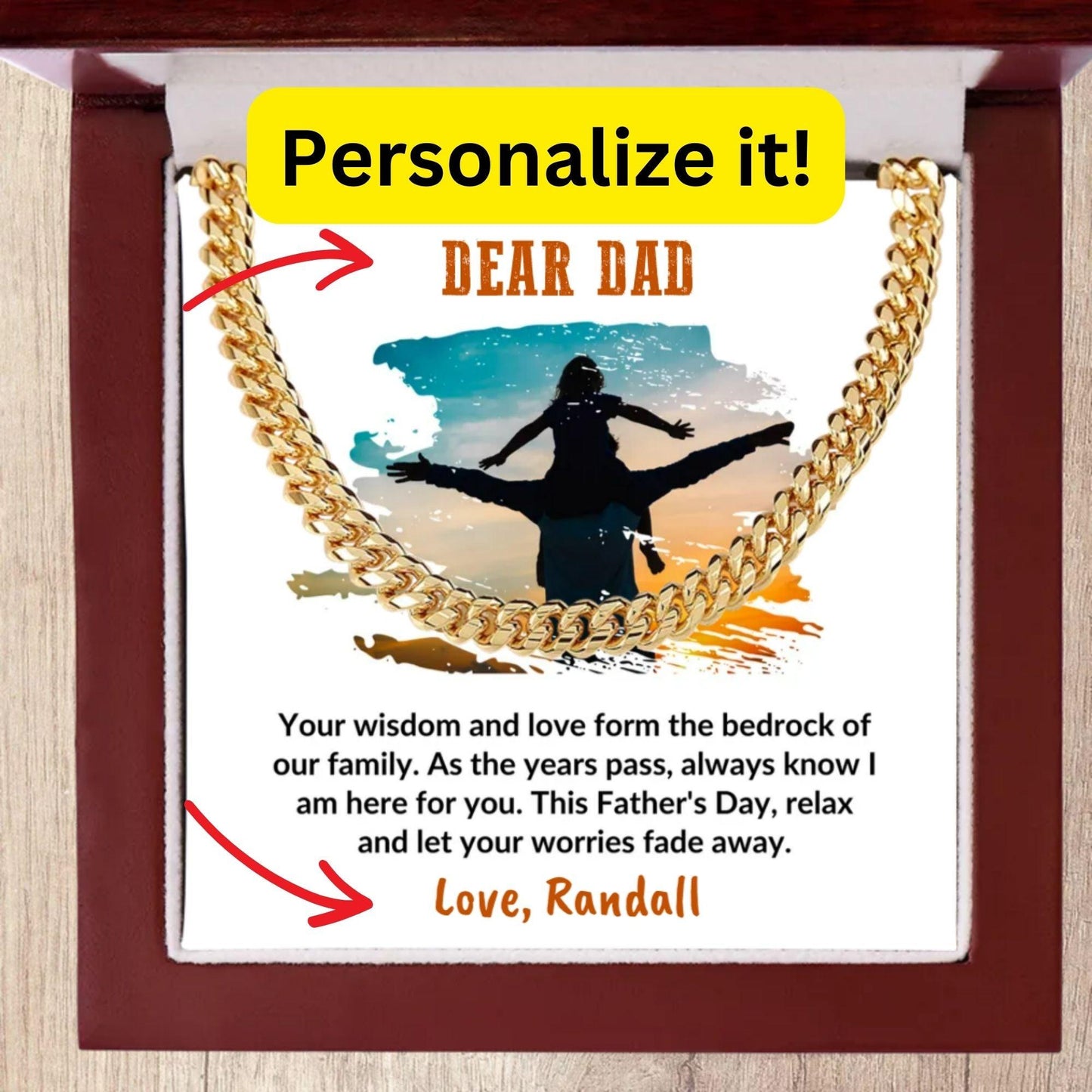 Gift for Dad Personalized Cuban Chain Link Necklace - Your Wisdom and Love Form the Bedrock of Our Family