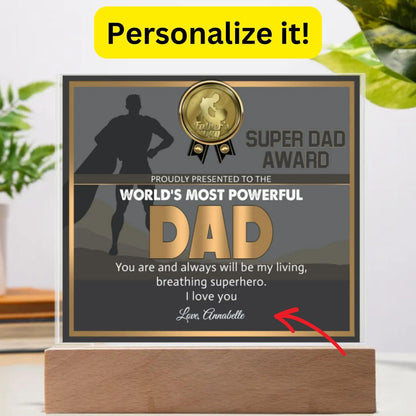 Super Dad Award World's Most Powerful Dad Personalized Acrylic Plaque