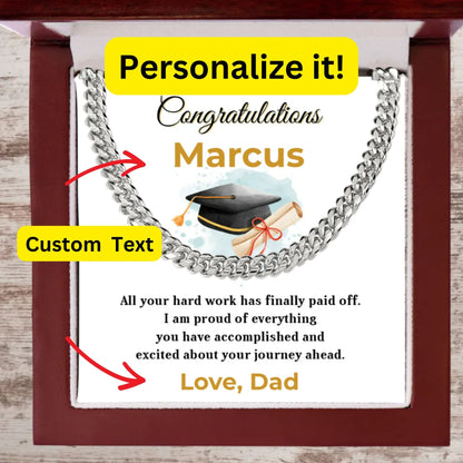 Son Personalized Graduation Gift - Your Hard Work Has Finally Paid Off - Cuban Chain Link Necklace with Message Card and Gift Box