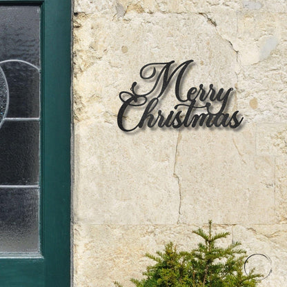 Merry Christmas Script Lettering Metal Wall Sign