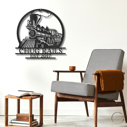 Vintage Steam Locomotive Train Personalized Name Metal Art Wall Sign