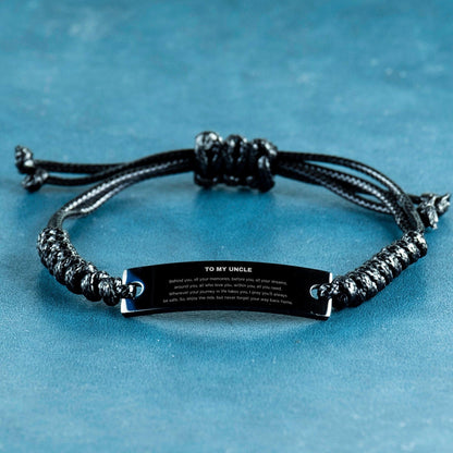 Uncle Inspirational Black Rope Engraved Bracelet, Sentimental Birthday Christmas Unique Gifts - Behind you, all your memories, before you, all your dreams, around you, all who love you, within you, all you need - Mallard Moon Gift Shop