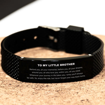 To My Little Brother Gifts, Inspirational Little Brother Black Shark Mesh Bracelet, Sentimental Birthday Christmas Unique Gifts For Little Brother Behind you, all your memories, before you, all your dreams, around you, all who love you, within you, all yo - Mallard Moon Gift Shop