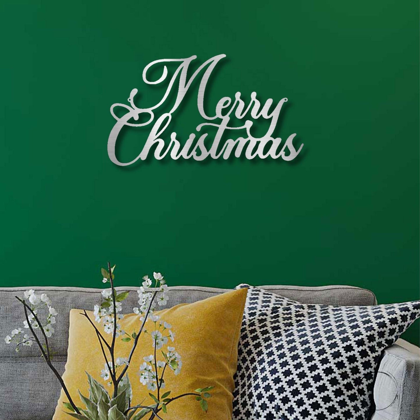 Merry Christmas Script Lettering Metal Wall Sign