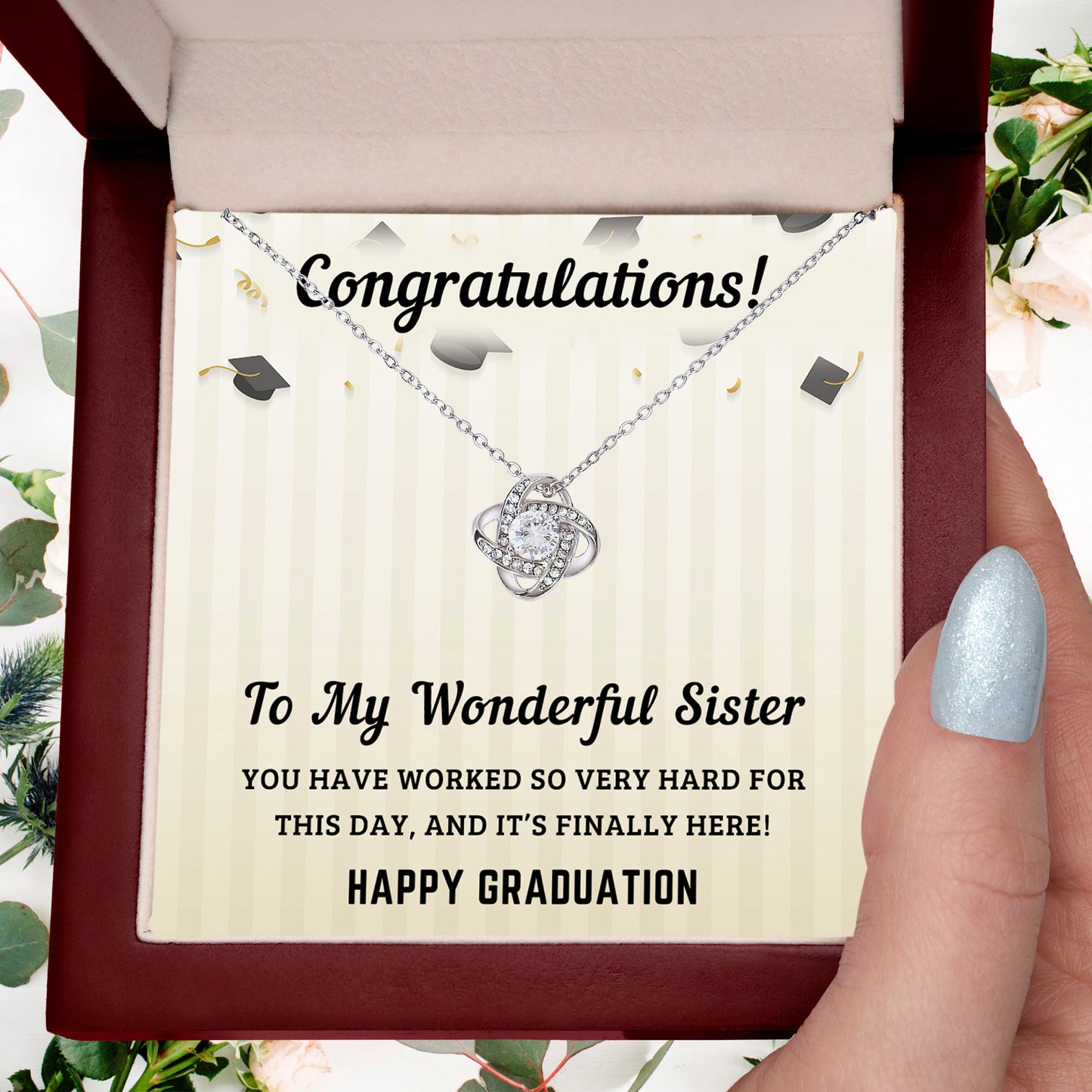 Sister Graduation Gift Congratulations You Have Worked So Hard Love Knot Pendant Necklace