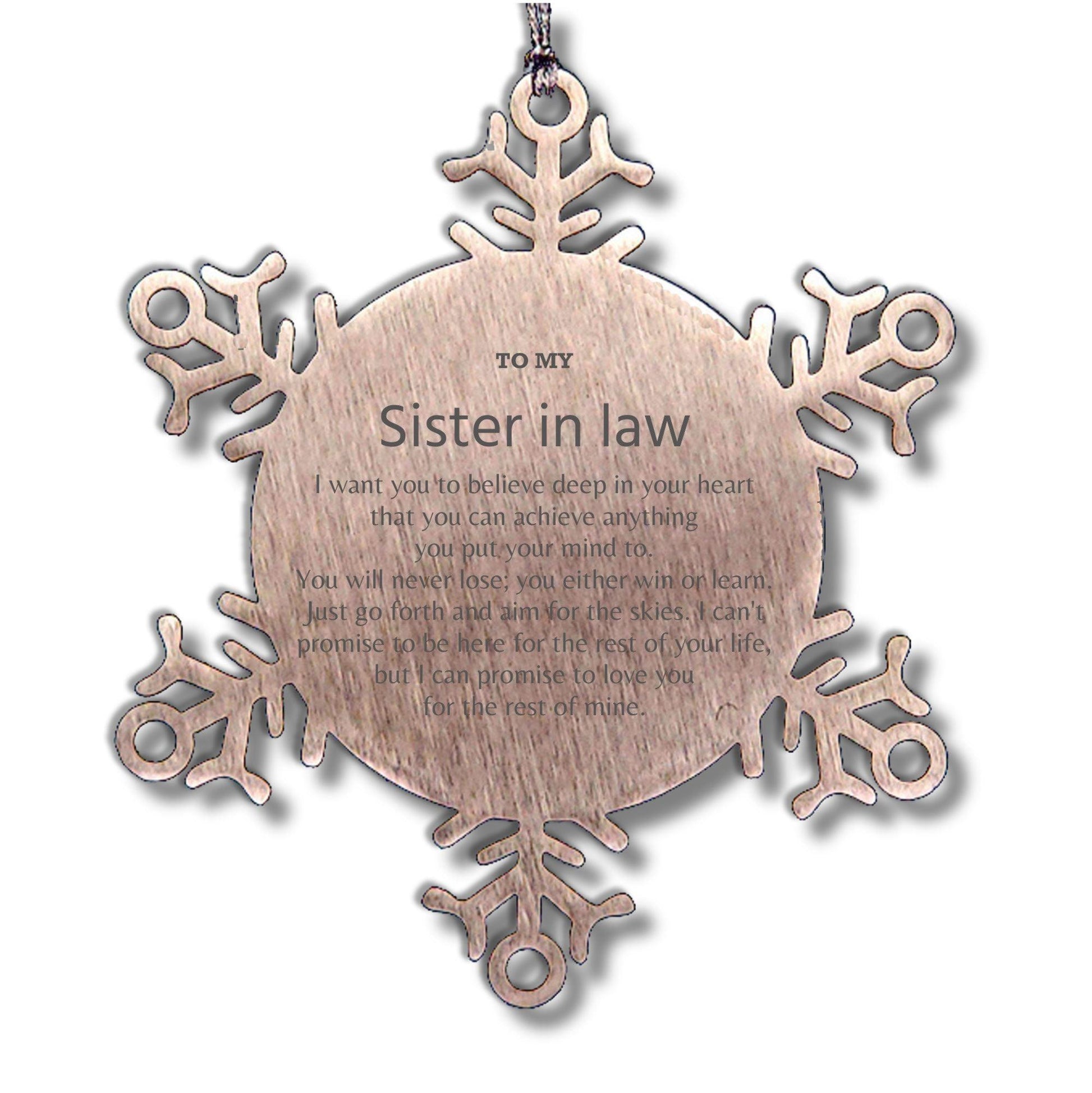 Motivational Sister In Law Snowflake Ornament, Sister In Law I can promise to love you for the rest of mine, Christmas Ornament For Sister In Law, Sister In Law Gift for Women Men - Mallard Moon Gift Shop