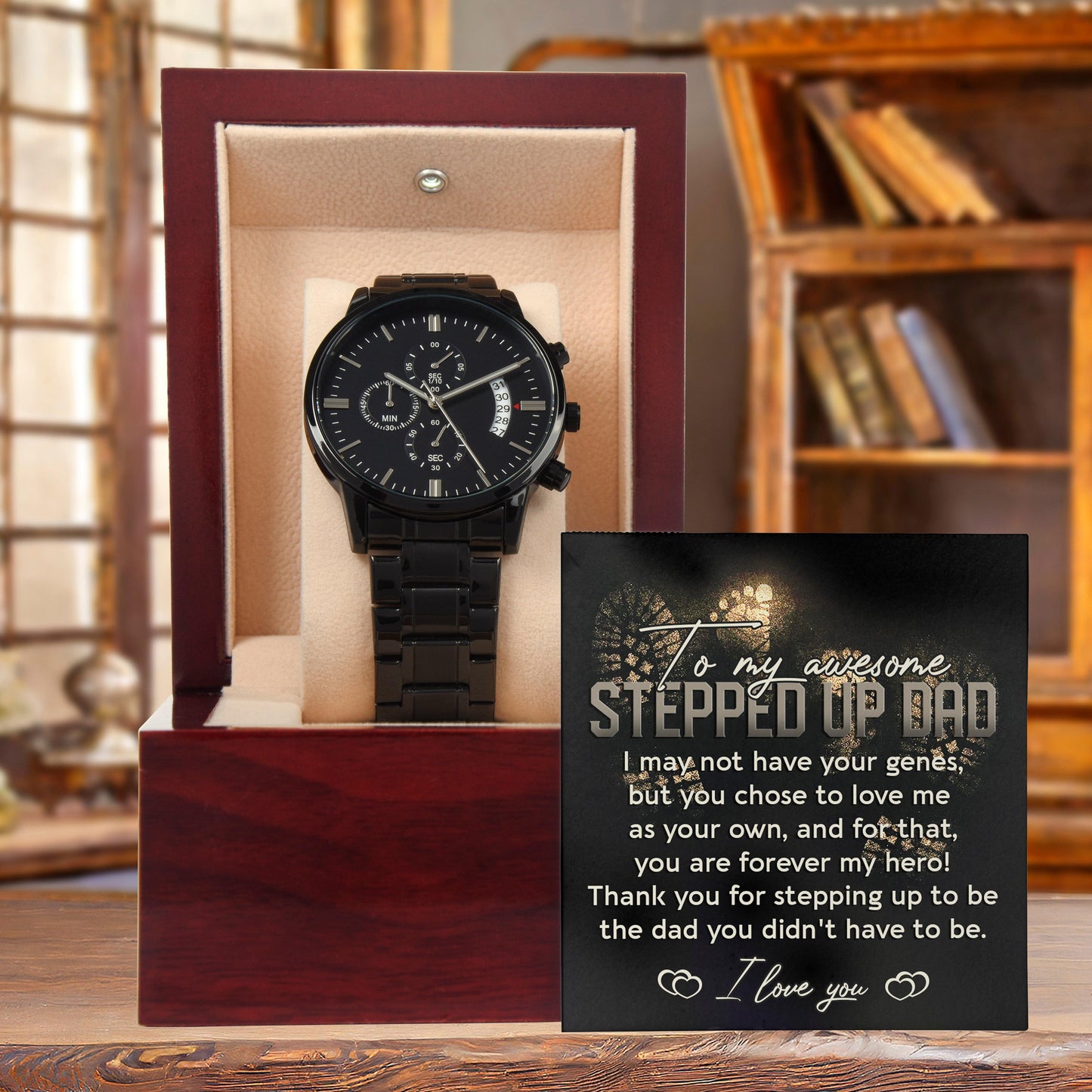 To My Awesome Stepped-Up Man Black Chronograph Watch Gift for Stepdad