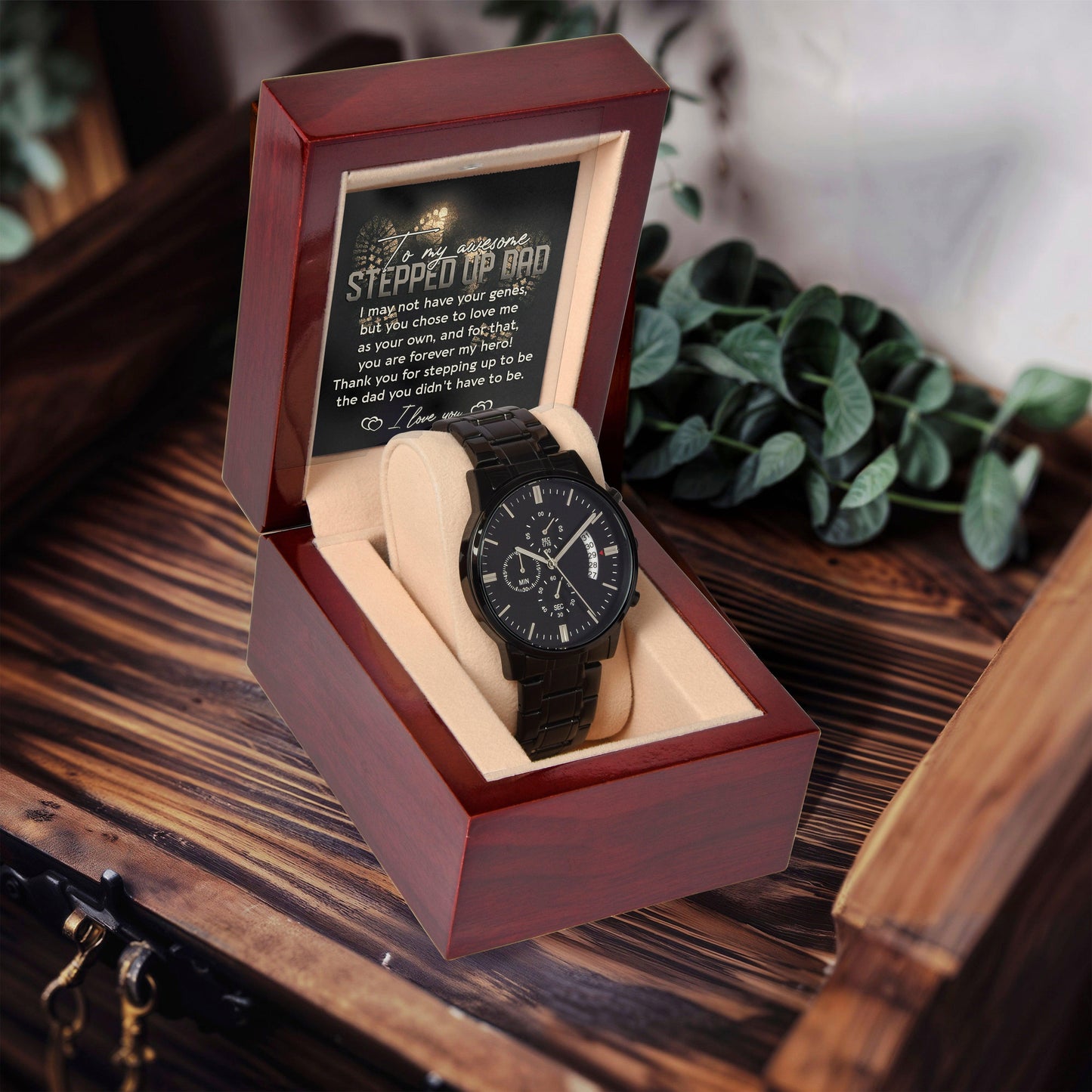 To My Awesome Stepped-Up Man Black Chronograph Watch Gift for Stepdad