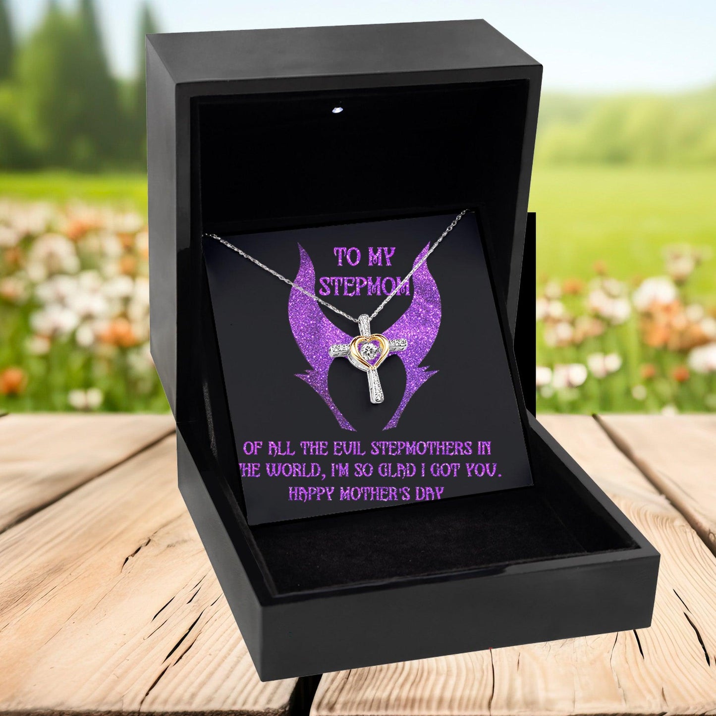 Stepmom Mother's Day Gift - To My Stepmom - Of All the Evil Stepmothers in the World, I'm Glad I Got You Cross Pendant Necklace