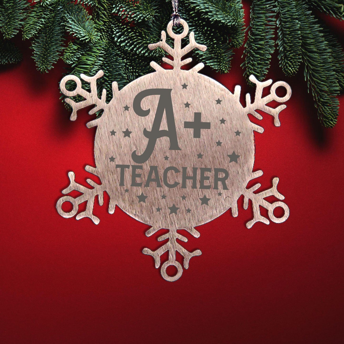 Teacher Ornament - A Plus Teacher - Stainless Steel Laser-engraved Snowflake Ornament – Durable, Shatterproof Seasonal Decor