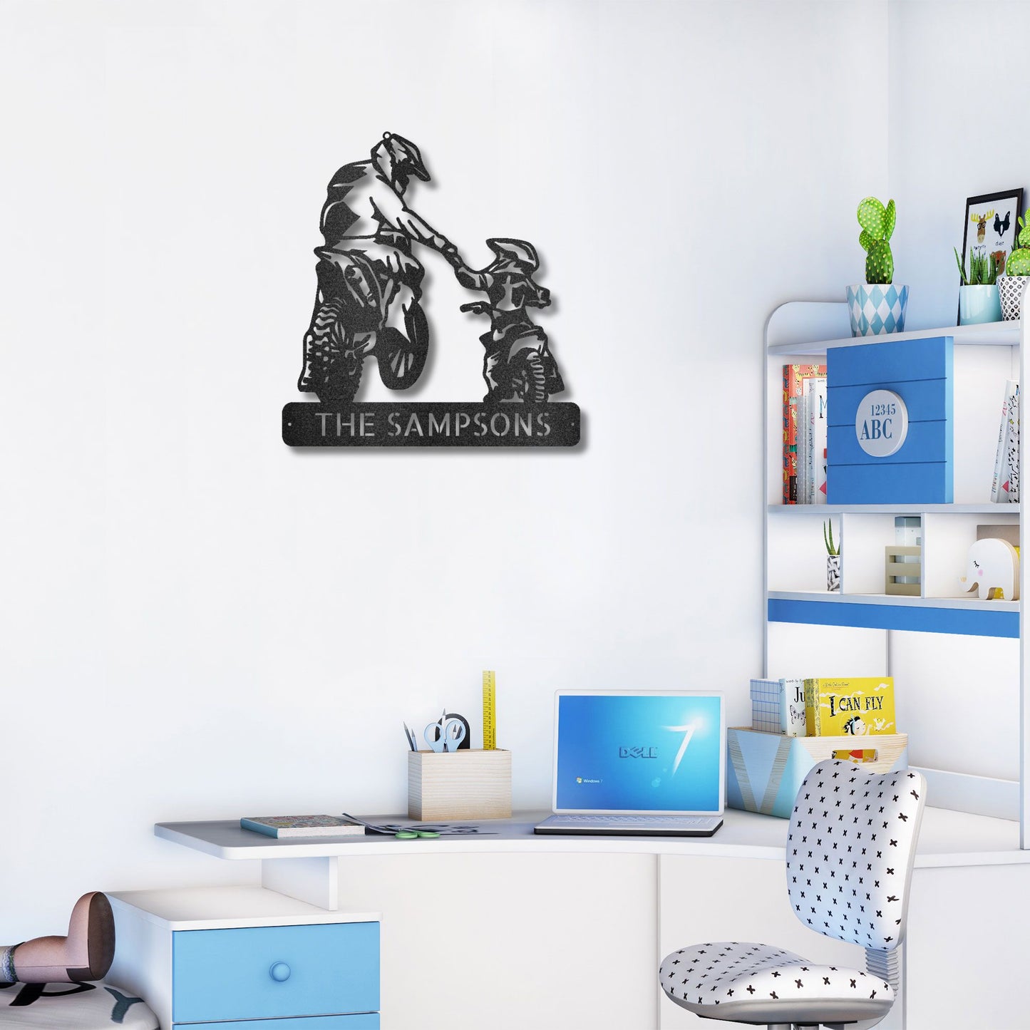 Father and Son Motocross Personalized Name Indoor Outdoor Steel Wall Sign Metal Art