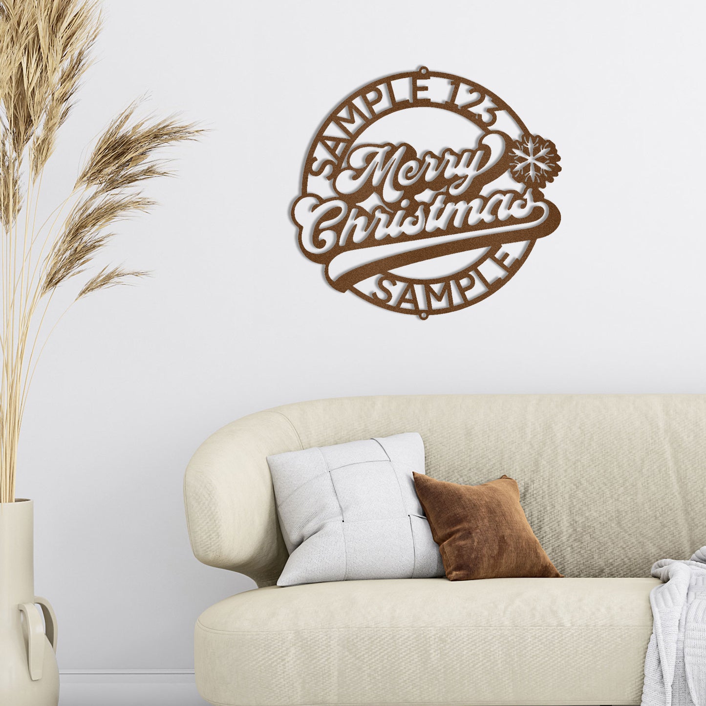 Merry Christmas Ring Custom Family Name Indoor Outdoor Steel Wall Sign Holiday Home Décor