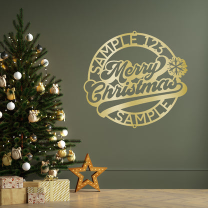 Merry Christmas Ring Custom Family Name Indoor Outdoor Steel Wall Sign Holiday Home Décor