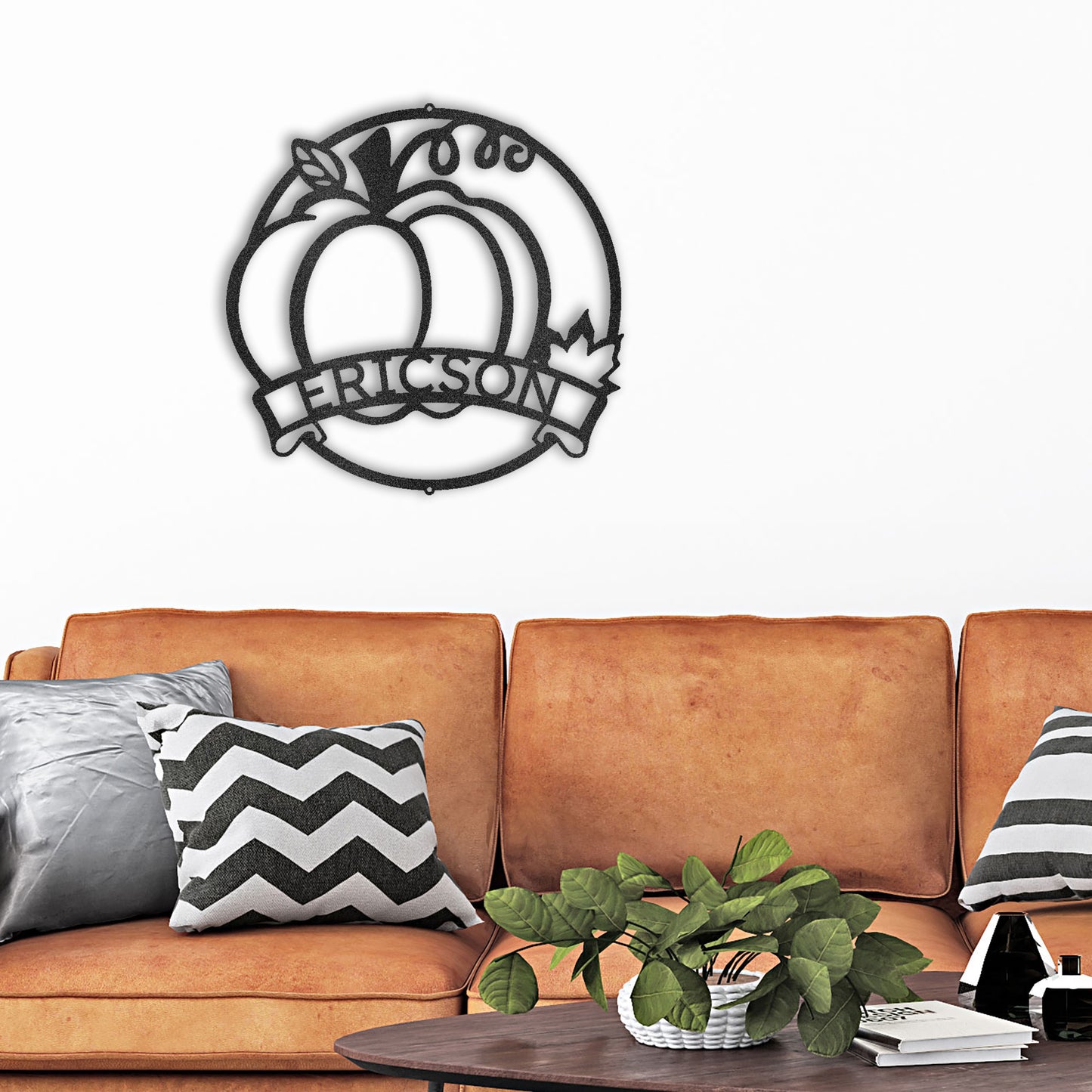 Fall Harvest Pumpkin Custom Monogram Family Name Indoor Outdoor Steel Wall Sign