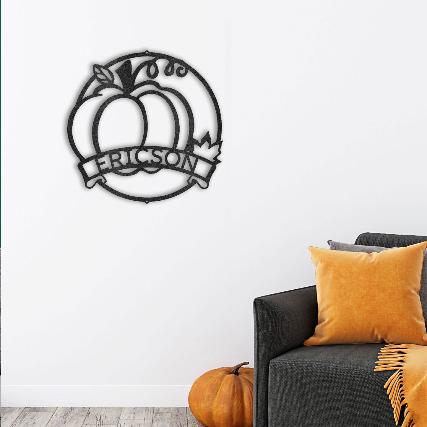 Fall Harvest Pumpkin Custom Monogram Family Name Indoor Outdoor Steel Wall Sign