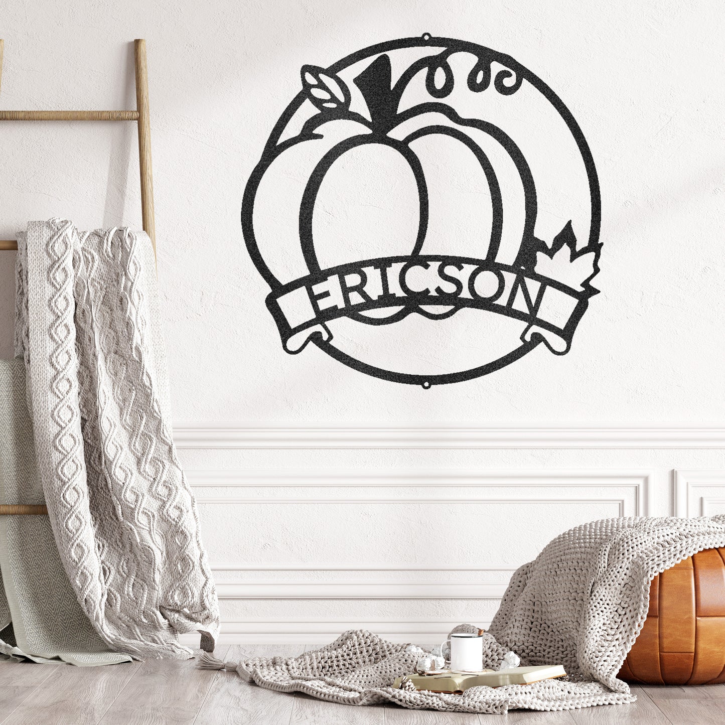 Fall Harvest Pumpkin Custom Monogram Family Name Indoor Outdoor Steel Wall Sign