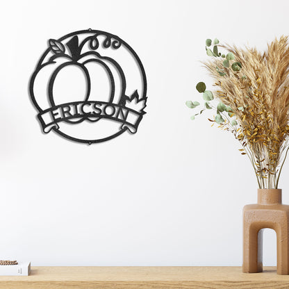 Fall Harvest Pumpkin Custom Monogram Family Name Indoor Outdoor Steel Wall Sign