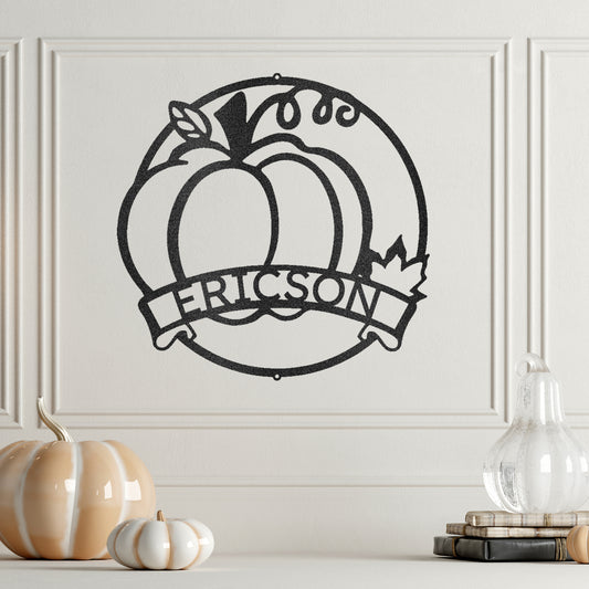 Fall Harvest Pumpkin Custom Monogram Family Name Indoor Outdoor Steel Wall Sign