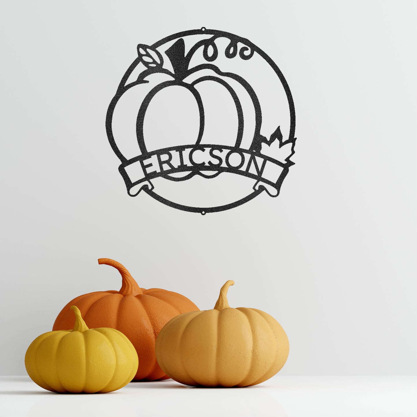 Fall Harvest Pumpkin Custom Monogram Family Name Indoor Outdoor Steel Wall Sign