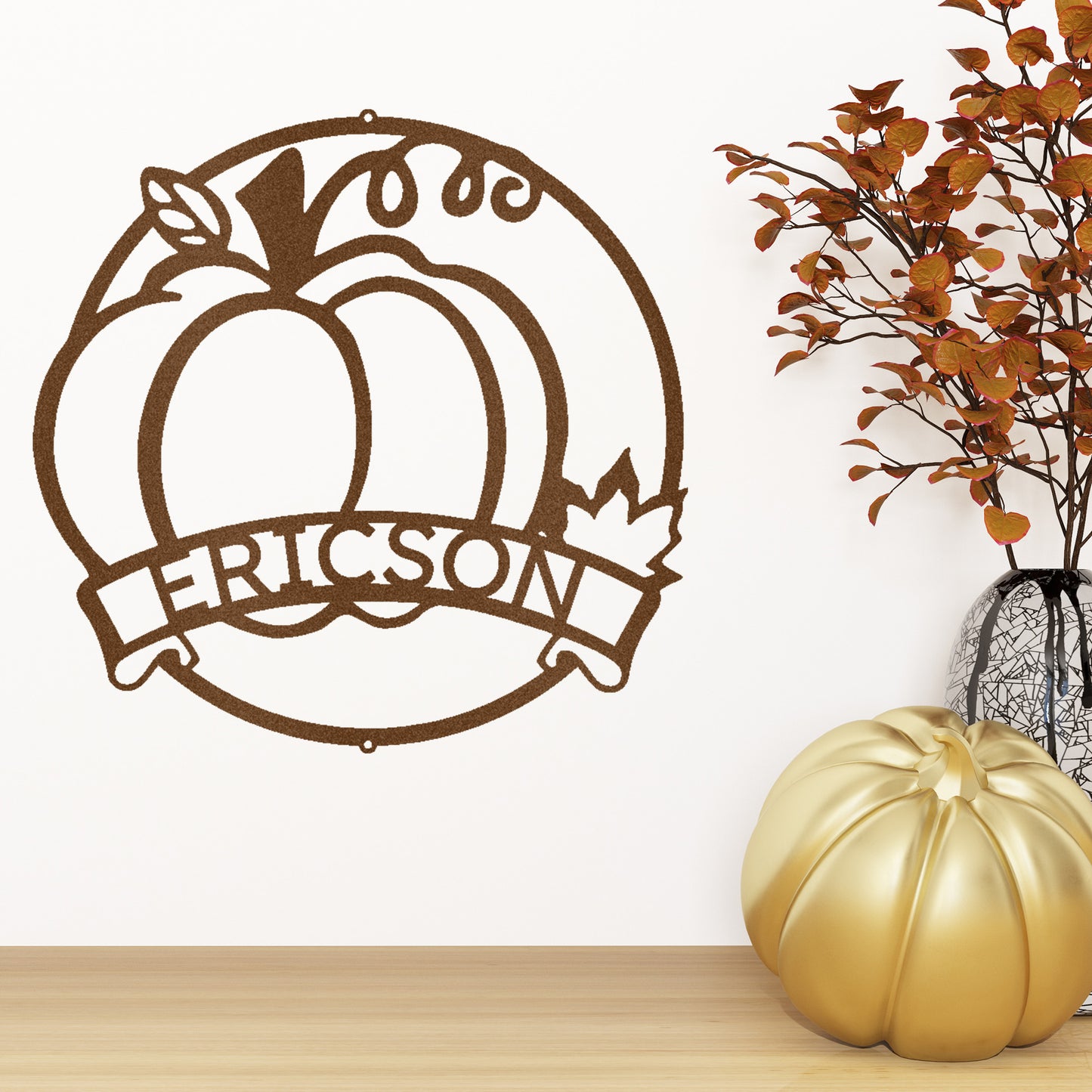 Fall Harvest Pumpkin Custom Monogram Family Name Indoor Outdoor Steel Wall Sign