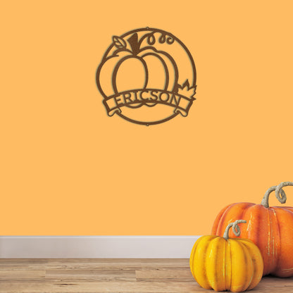 Fall Harvest Pumpkin Custom Monogram Family Name Indoor Outdoor Steel Wall Sign