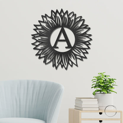 Sunflower Monogram Metal Art - Custom Initial, Perfect for Home & Garden