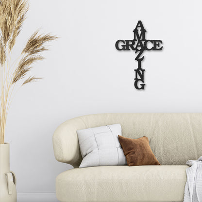 Amazing Grace Cross Metal Art Wall Sign