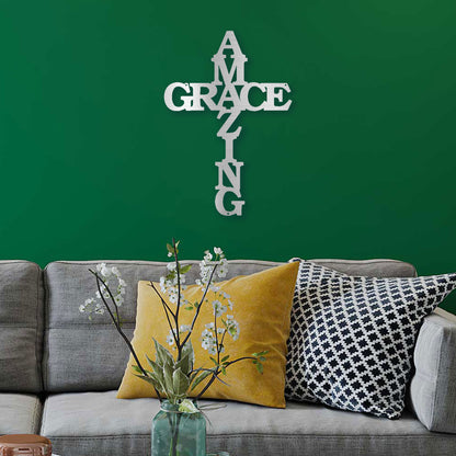 Amazing Grace Cross Metal Art Wall Sign