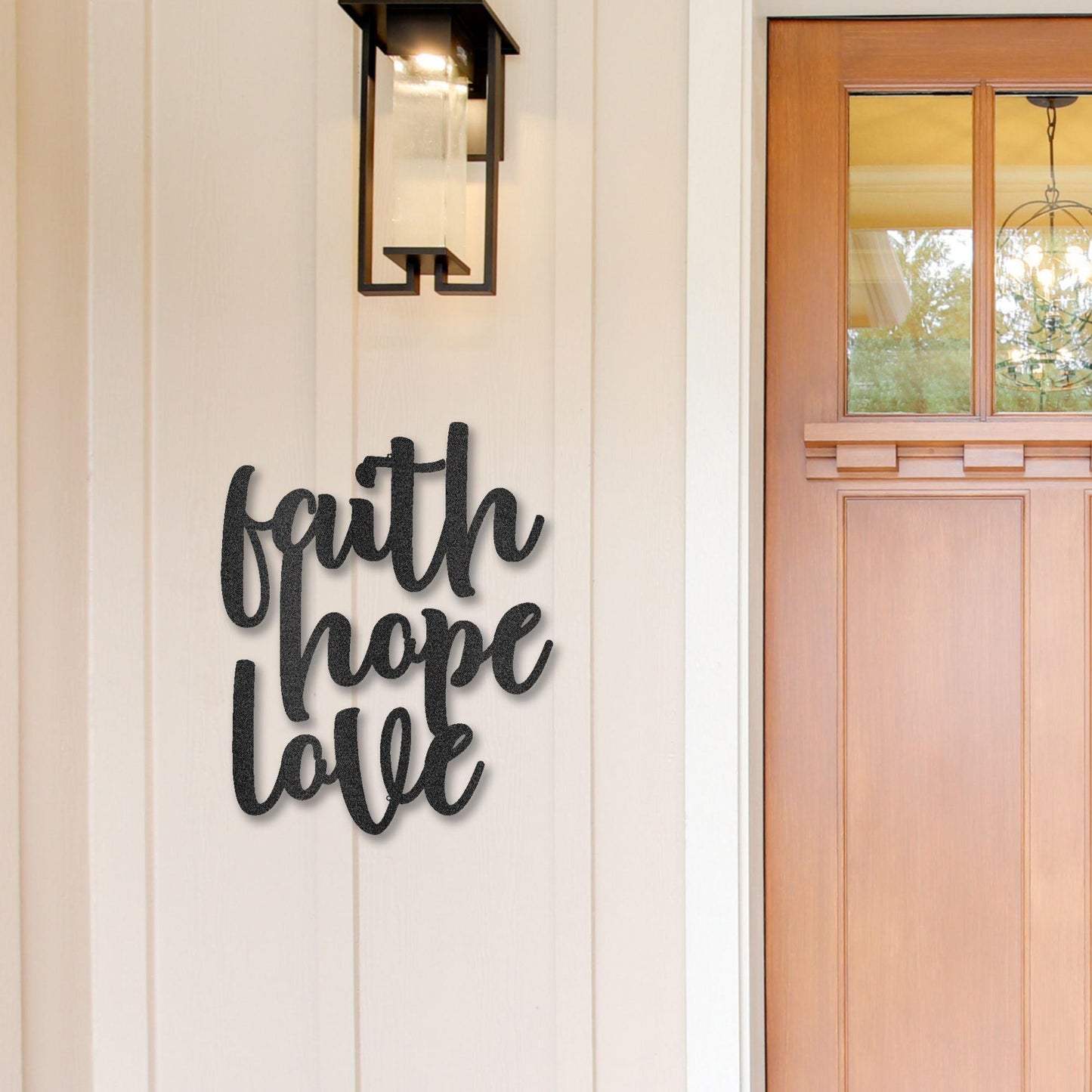 Faith Hope Love Script Indoor Outdoor Steel Wall Sign