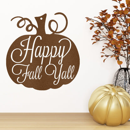 Happy Fall Y'all Metal Pumpkin Sign – Fall Décor for Home, Porch, or Office