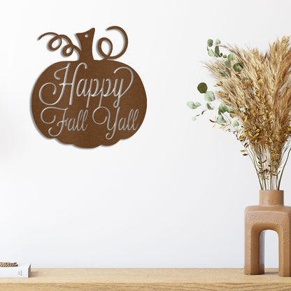 Happy Fall Y'all Metal Pumpkin Sign – Fall Décor for Home, Porch, or Office