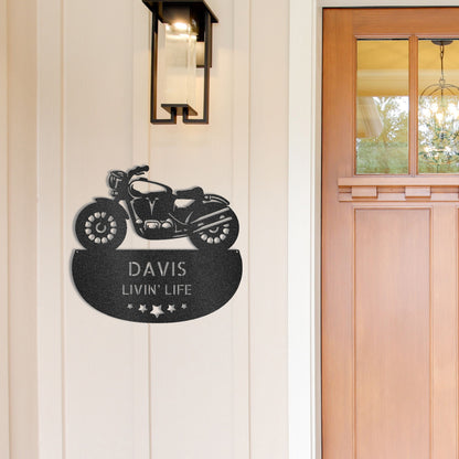 Personalized Motorcycle Metal Wall Sign – Custom Name Laser-Cut Steel Art for Indoors & Outdoors