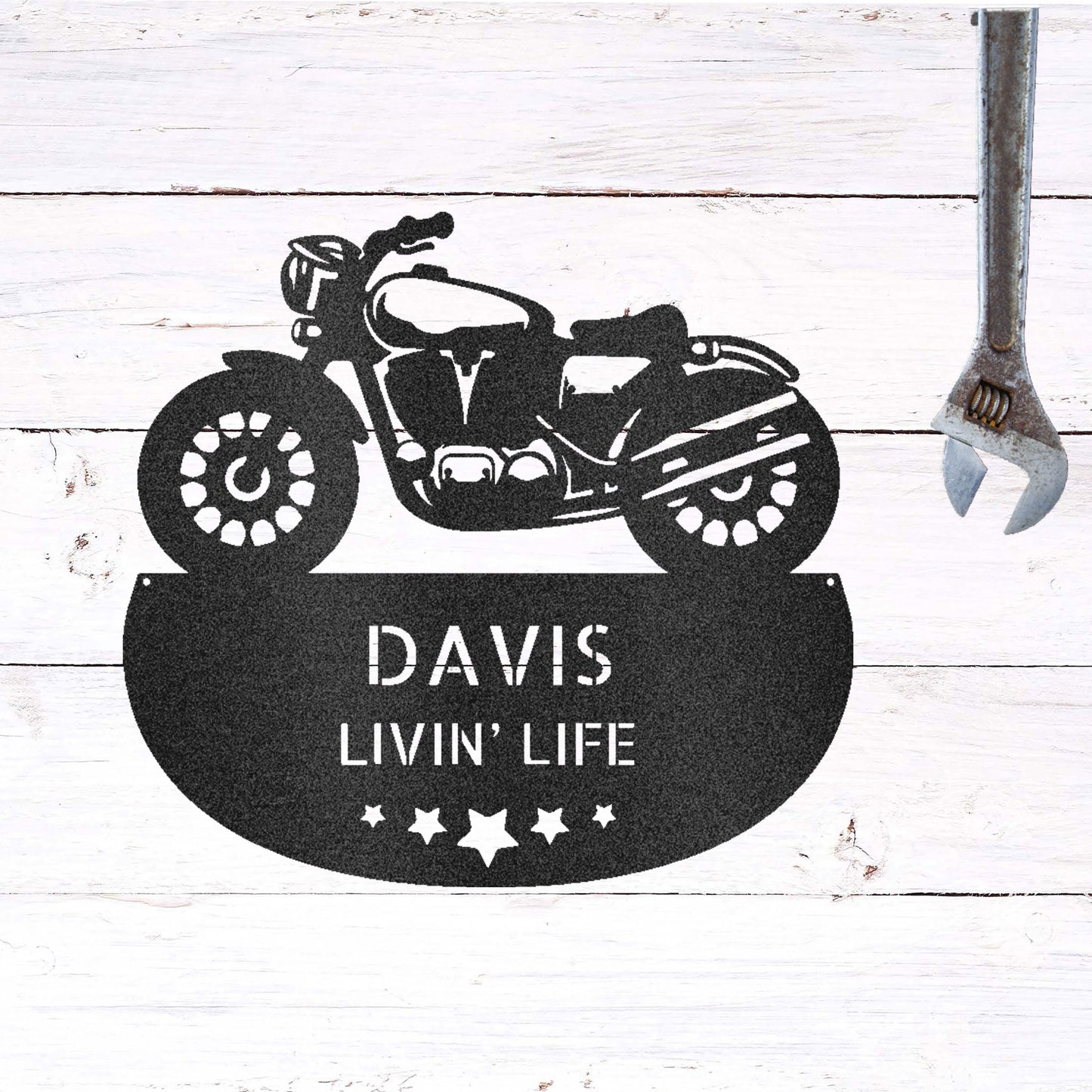 Personalized Motorcycle Metal Wall Sign – Custom Name Laser-Cut Steel Art for Indoors & Outdoors