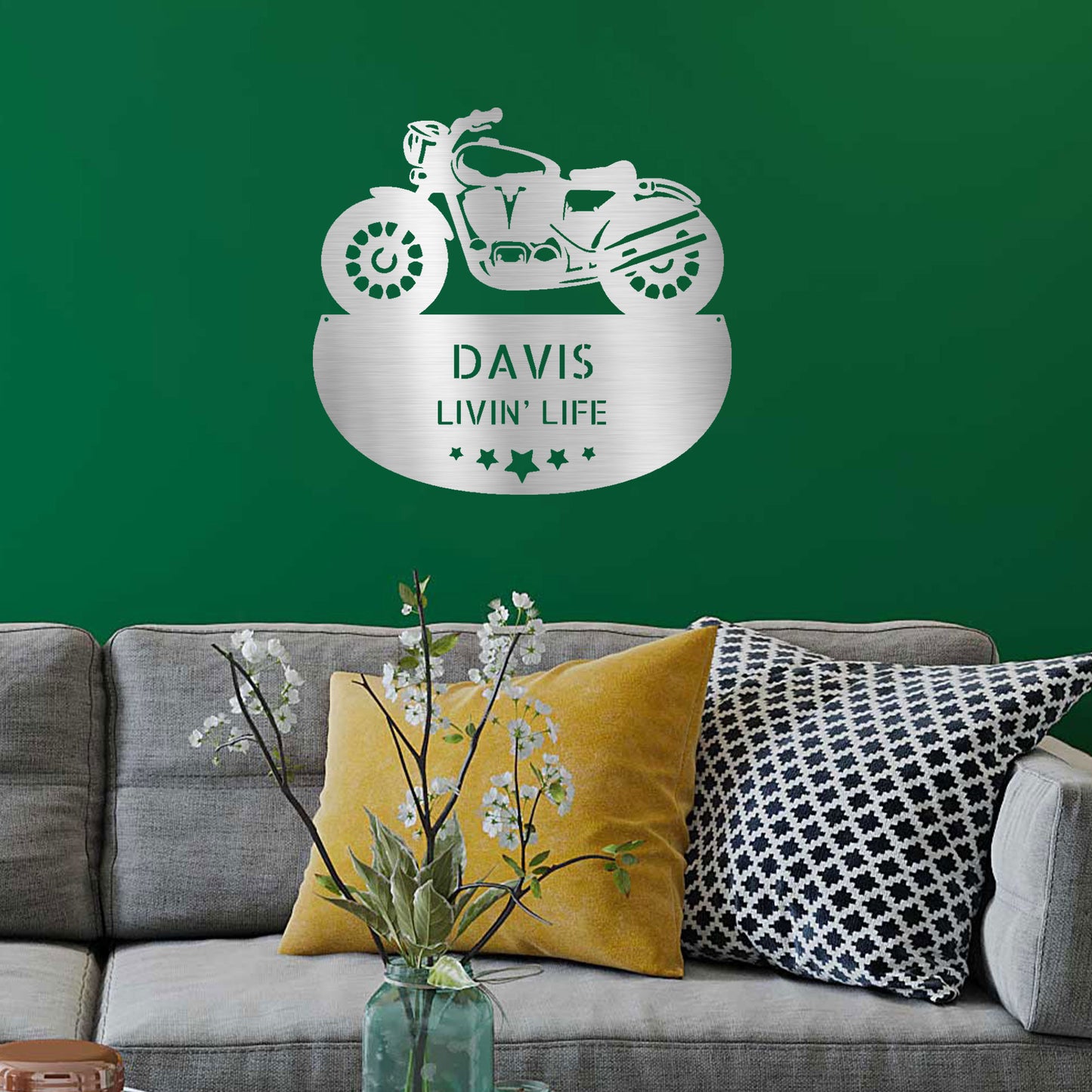 Personalized Motorcycle Metal Wall Sign – Custom Name Laser-Cut Steel Art for Indoors & Outdoors