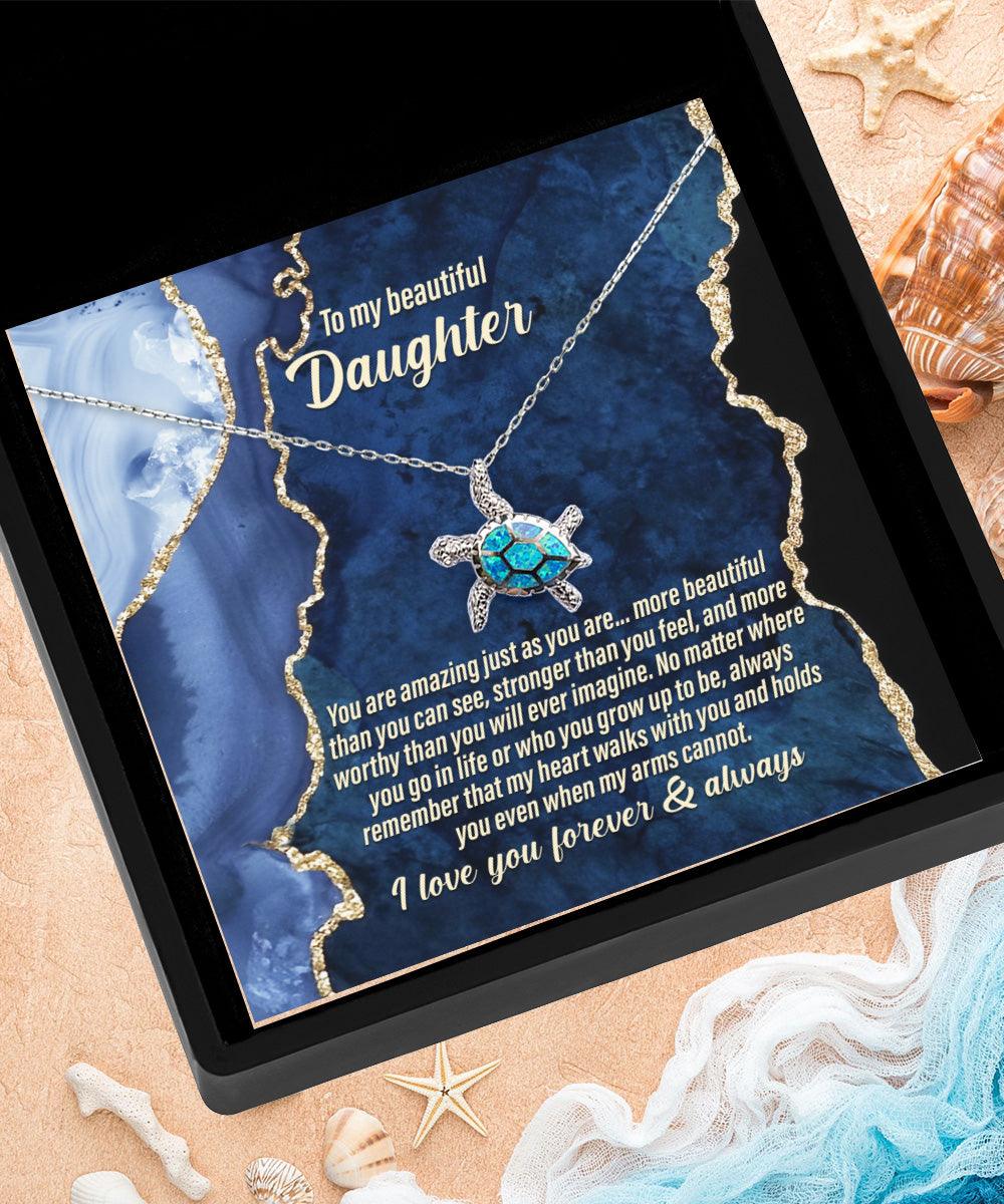 Daughter Inspirational Birthday Graduation Wedding Gift Opal Sea Turtle Pendant Necklace