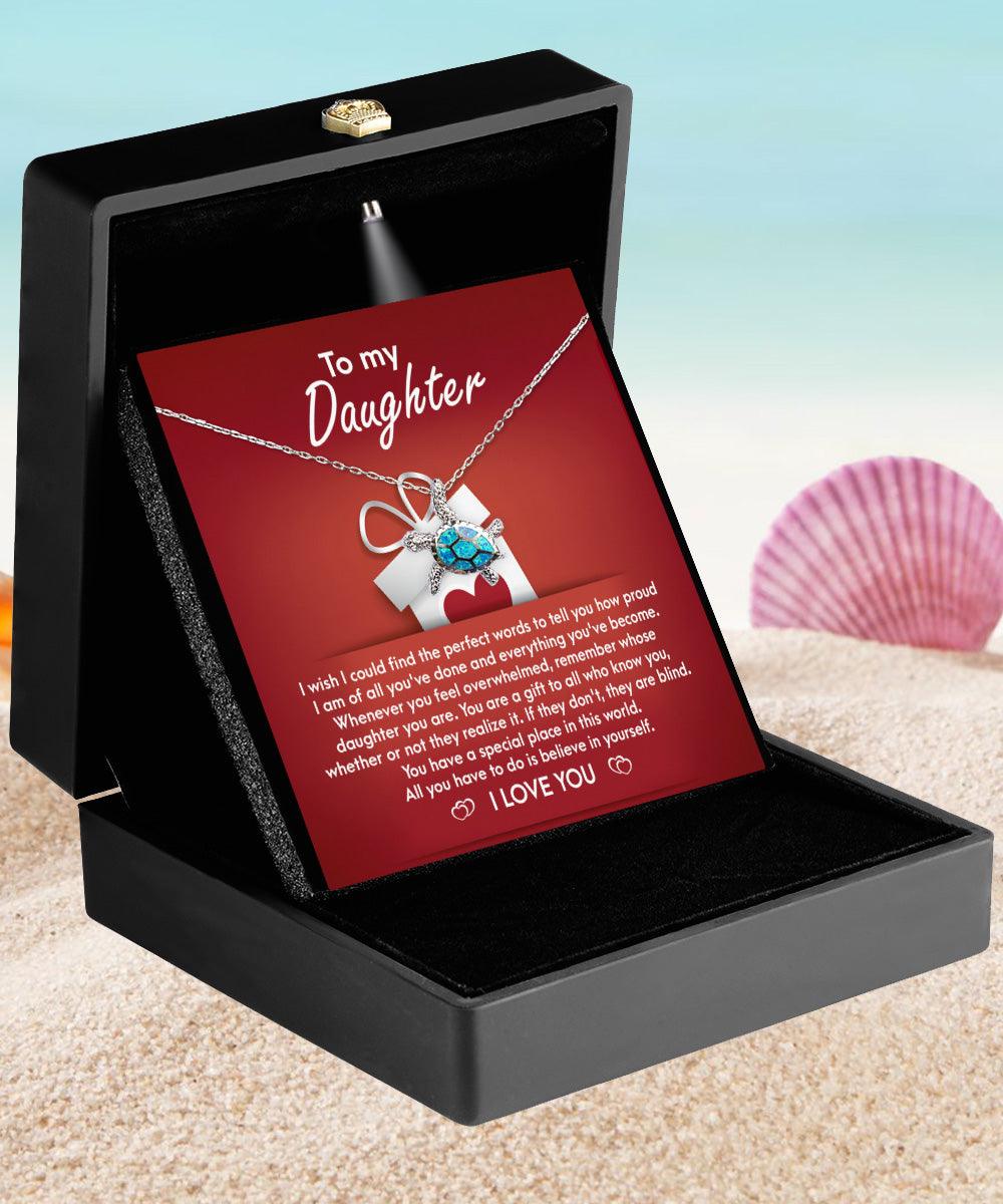 To My Daughter - Proud of You Opal Sea Turtle Pendant Necklace