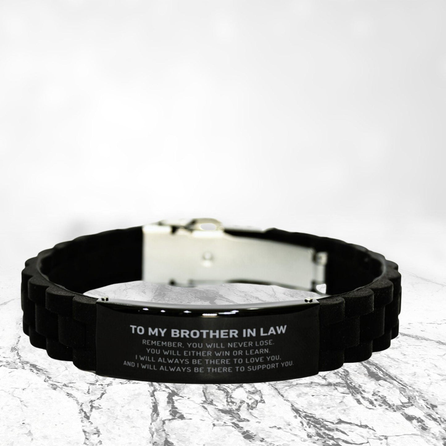 Brother In Law Gifts, To My Brother In Law Remember, you will never lose. You will either WIN or LEARN, Keepsake Black Glidelock Clasp Bracelet For Brother In Law Engraved, Birthday Christmas Gifts Ideas For Brother In Law X-mas Gifts - Mallard Moon Gift Shop