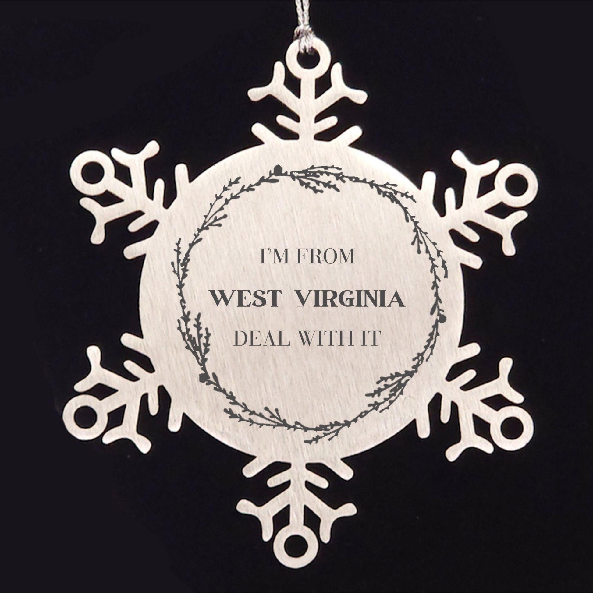 I'm from West Virginia, Deal with it, Proud West Virginia State Ornament Gifts, West Virginia Snowflake Ornament Gift Idea, Christmas Gifts for West Virginia People, Coworkers, Colleague - Mallard Moon Gift Shop