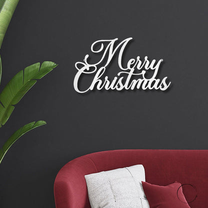 Merry Christmas Script Lettering Metal Wall Sign