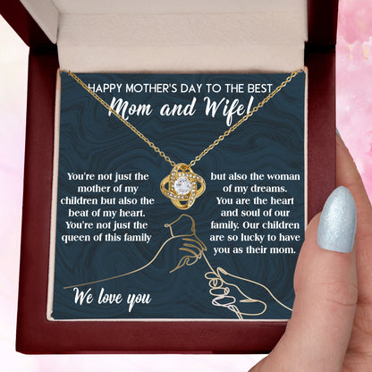 Mother's Day Gift to Wife You're the Mother of My Children and the Beat of My Heart Love Knot Pendant Necklace