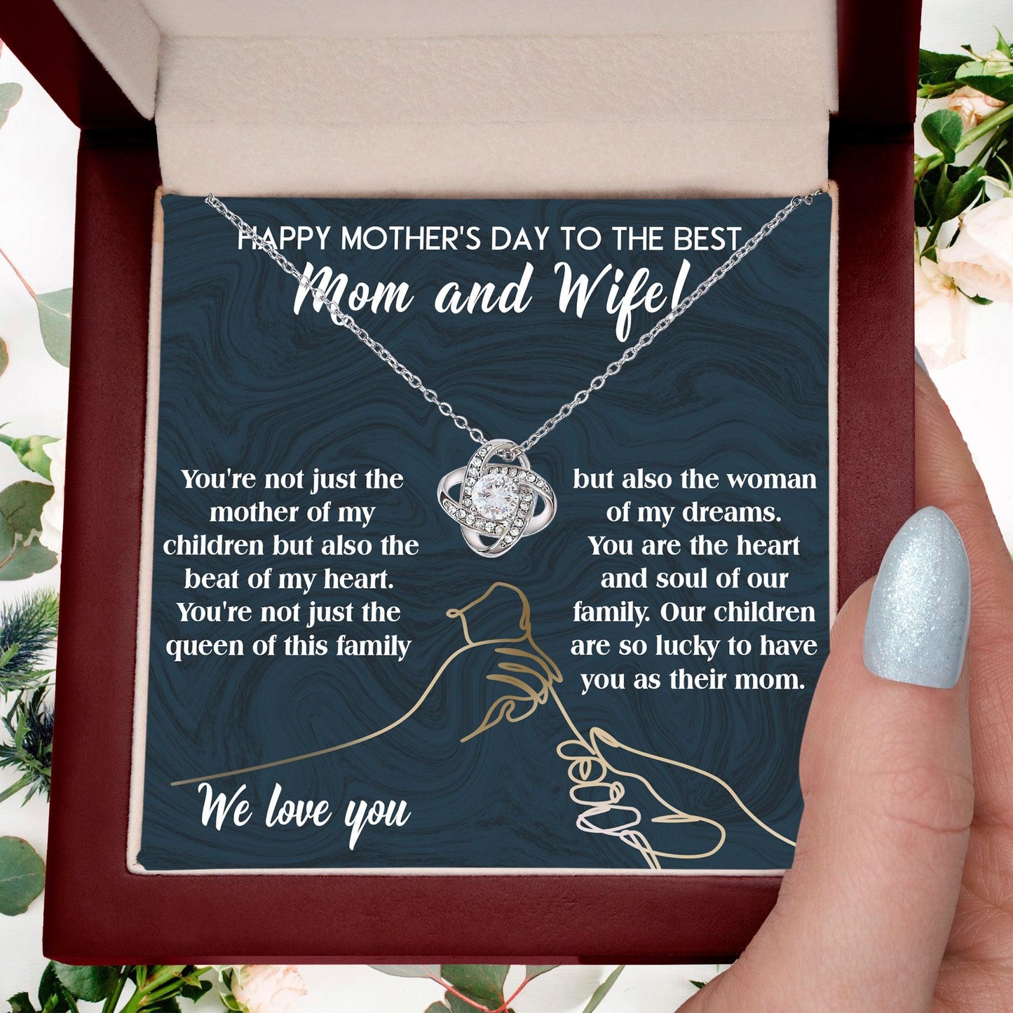 Mother's Day Gift to Wife You're the Mother of My Children and the Beat of My Heart Love Knot Pendant Necklace