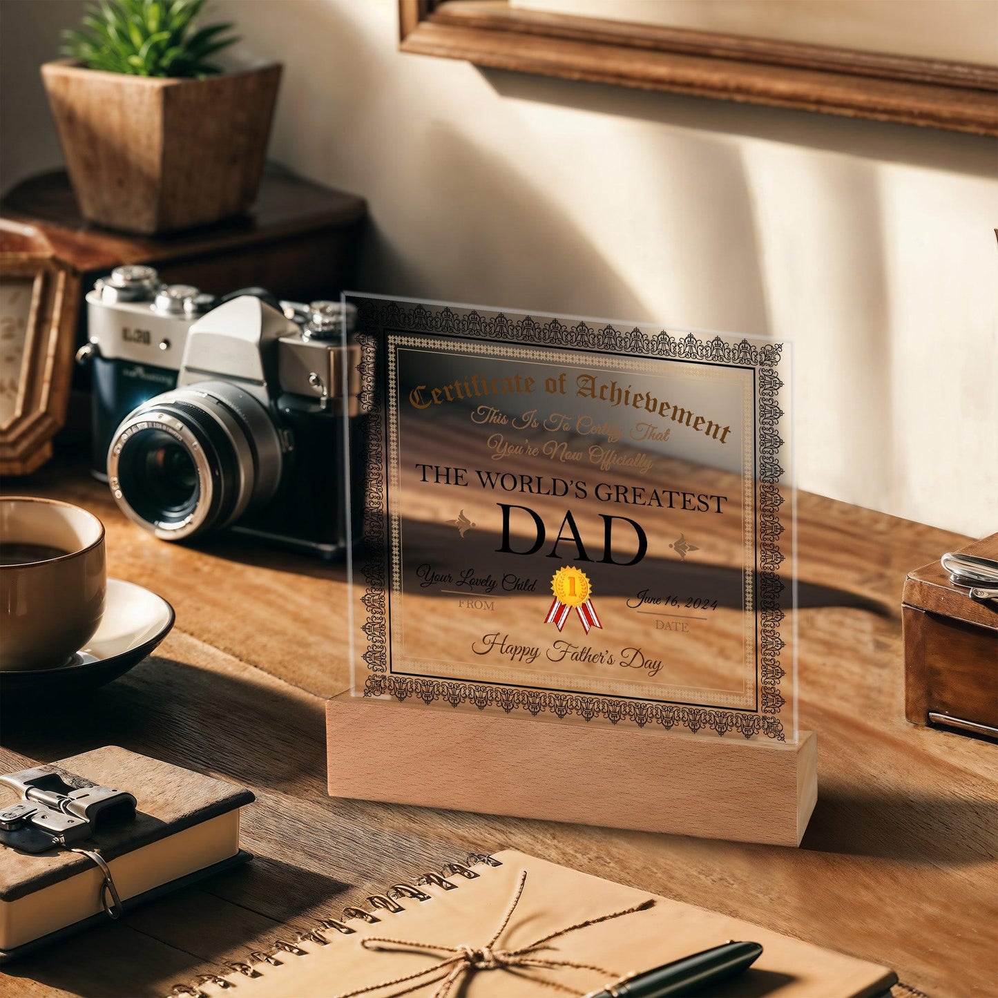 Father's Day Gift Certificate of Achievement for The World's Greatest Dad Personalized Acrylic Plaque