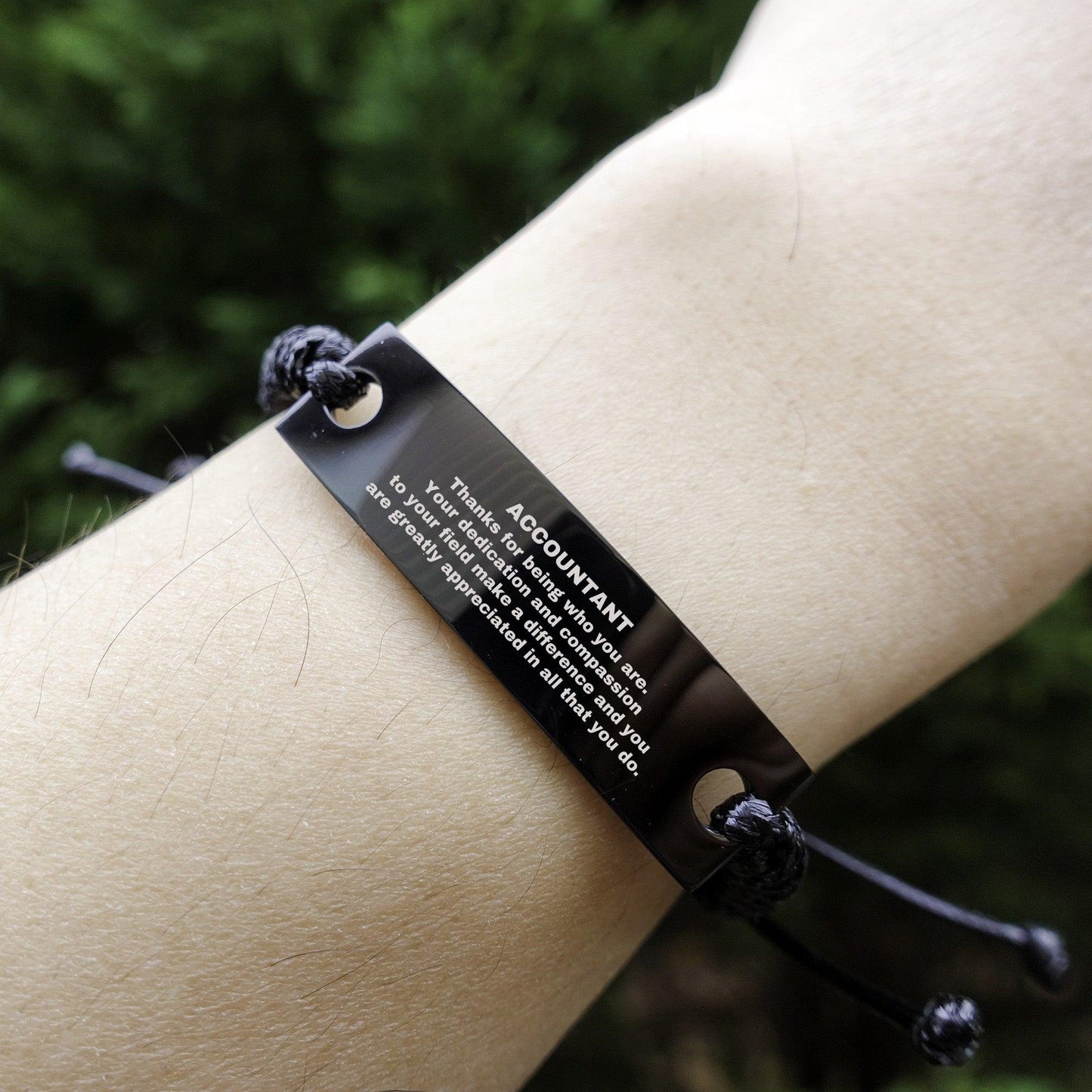 Accountant Black Braided Leather Rope Engraved Bracelet - Thanks for being who you are - Birthday Christmas Jewelry Gifts Coworkers Colleague Boss - Mallard Moon Gift Shop