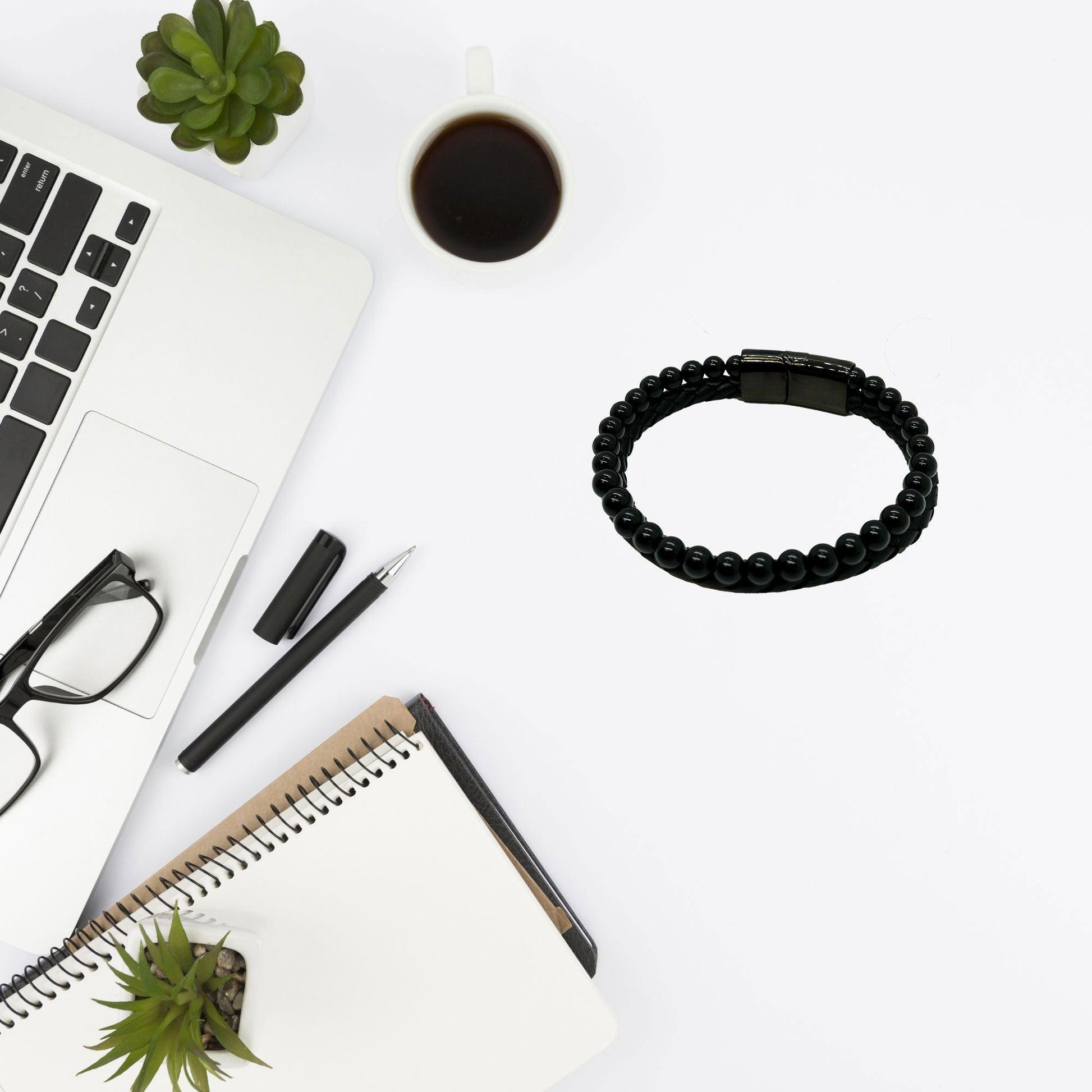 Accountant Black Braided Stone Leather Bracelet - Thanks for being who you are - Birthday Christmas Jewelry Gifts Coworkers Colleague Boss - Mallard Moon Gift Shop