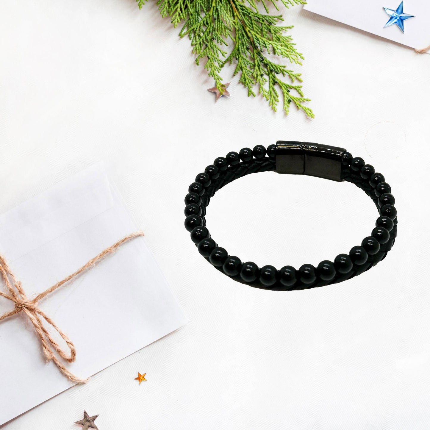 Accountant Black Braided Stone Leather Bracelet - Thanks for being who you are - Birthday Christmas Jewelry Gifts Coworkers Colleague Boss - Mallard Moon Gift Shop