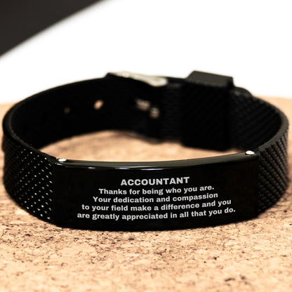 Accountant Black Shark Mesh Stainless Steel Engraved Bracelet - Thanks for being who you are - Birthday Christmas Jewelry Gifts Coworkers Colleague Boss - Mallard Moon Gift Shop