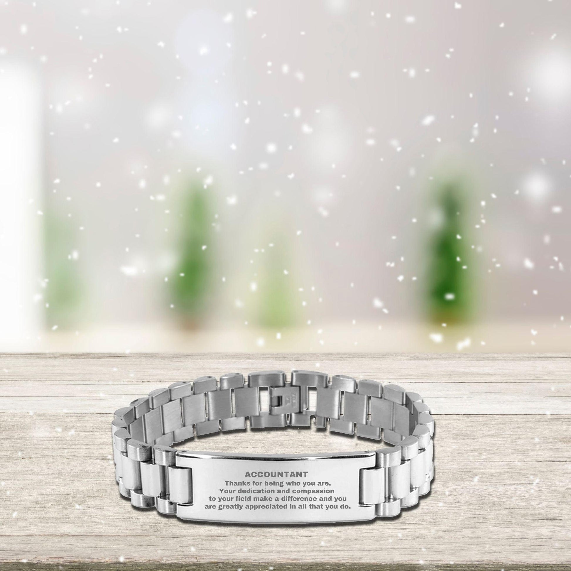Accountant Ladder Stainless Steel Engraved Bracelet - Thanks for being who you are - Birthday Christmas Jewelry Gifts Coworkers Colleague Boss - Mallard Moon Gift Shop