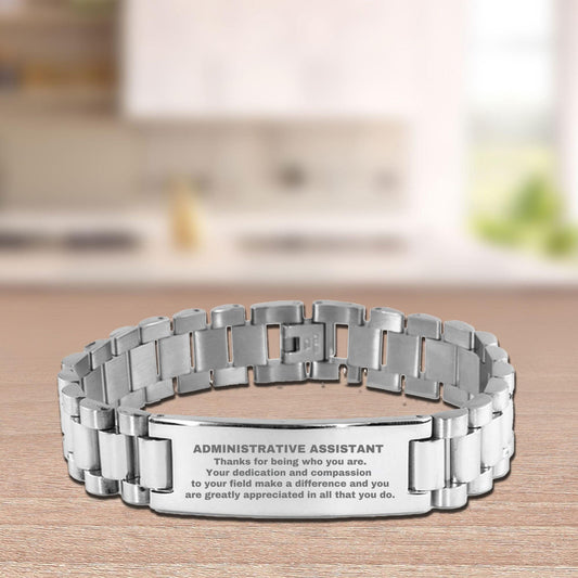 Administrative Assistant Ladder Stainless Steel Engraved Bracelet - Thanks for being who you are - Birthday Christmas Jewelry Gifts Coworkers Colleague Boss - Mallard Moon Gift Shop